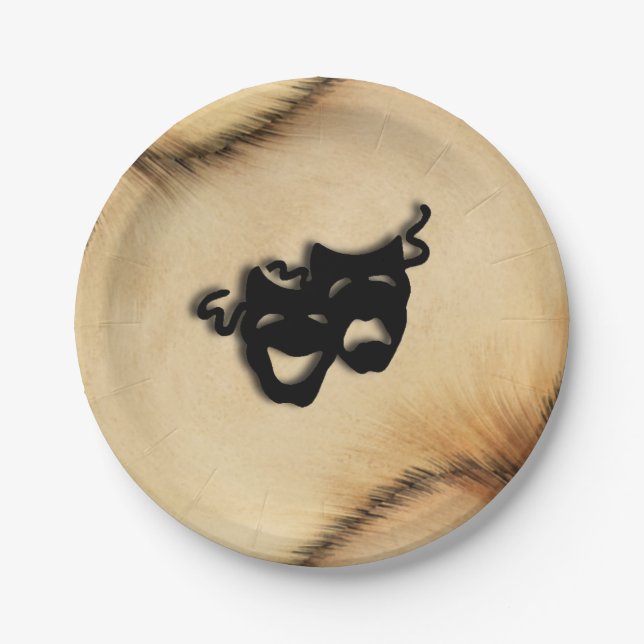 Rustic Comedy and Tragedy Theater Masks Paper Plates (Front)