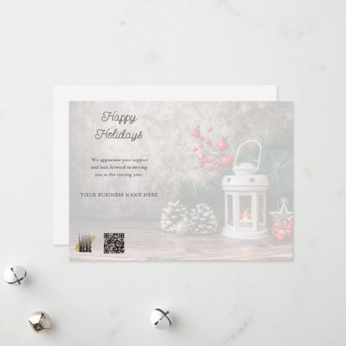 Rustic Company Logo QR code Business  Holiday Card