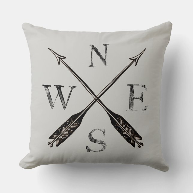 Rustic Compass North South East & West Throw Pillow (Front)