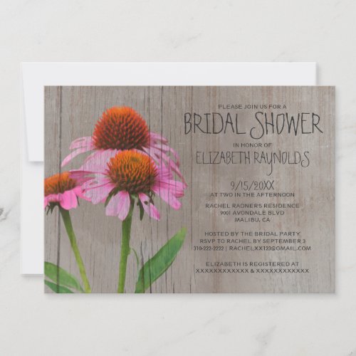 Rustic Coneflower Bridal Shower Invitations