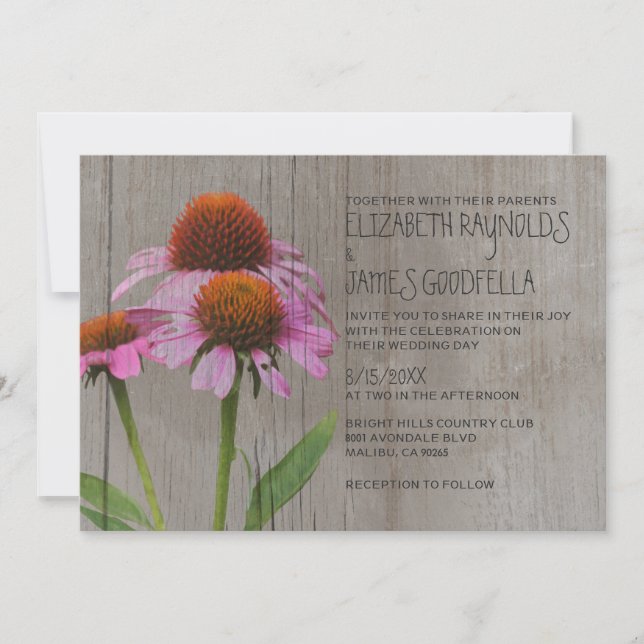 Rustic Coneflower Wedding Invitations (Front)