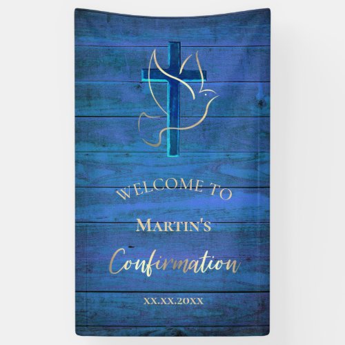 rustic Confirmation blue wood Banner