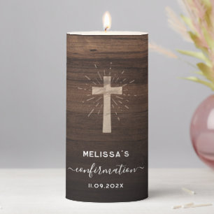 Rustic Confirmation Celebration Christian Cross Pillar Candle