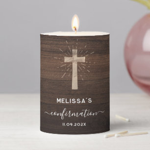 Rustic Confirmation Celebration Religious Cross Pillar Candle