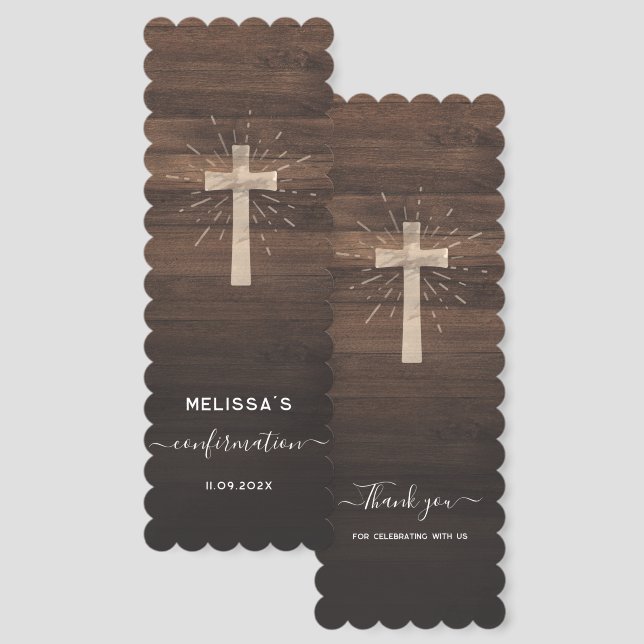 Rustic Confirmation Ceremony Cross Thank You Bookmarks (Front & Back)