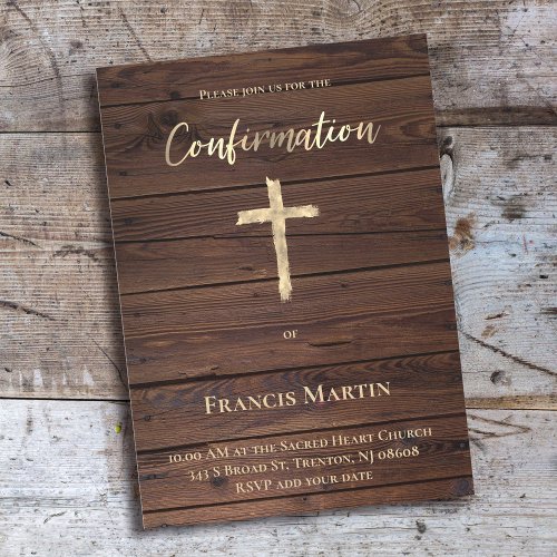 rustic Confirmation wood background Invitation