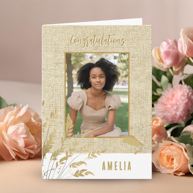 Rustic Congratulations Gold Foliage Graduate Photo Card (Creator Uploaded)