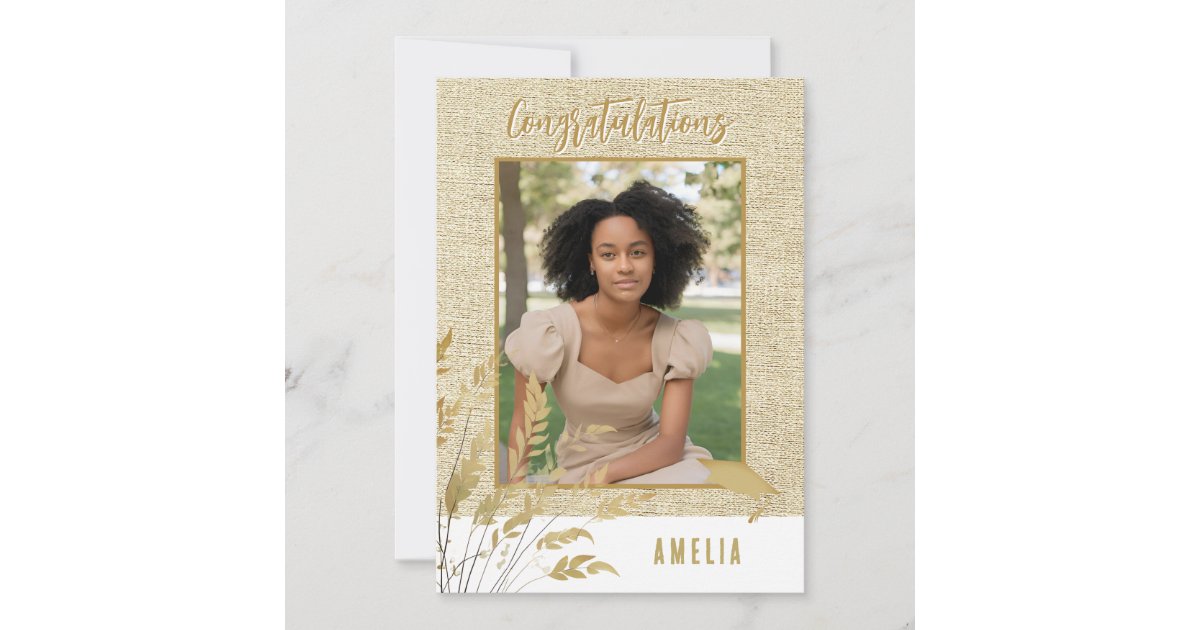 Rustic Congratulations Gold Foliage Graduate Photo Card | Zazzle