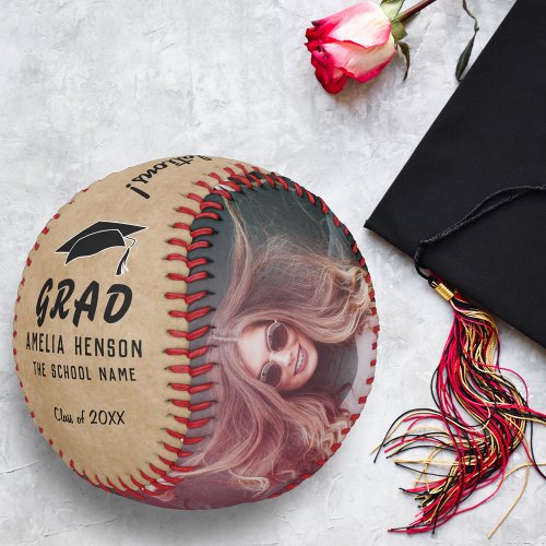 Rustic Congratulations Grad Graduation Cap 2 Photo Baseball