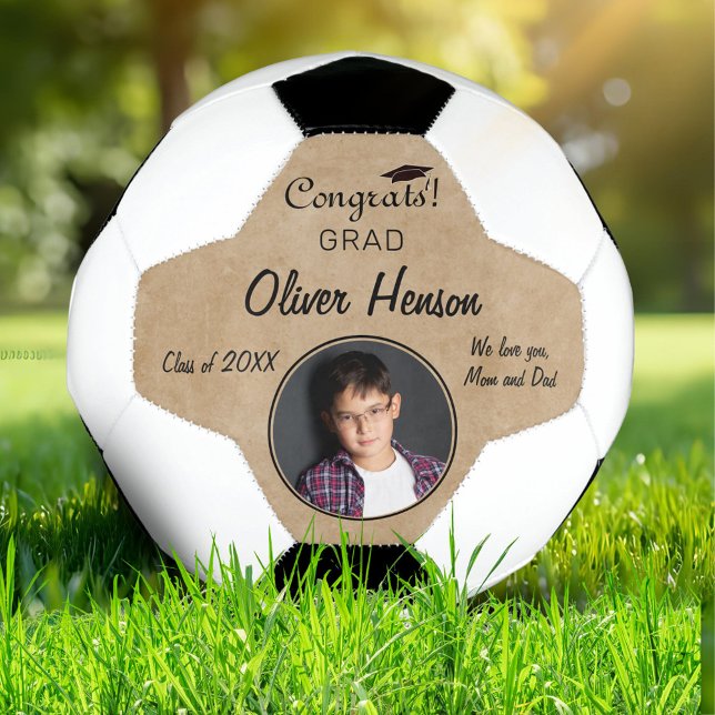 Rustic Congratulations Grad Graduation Photo  Soccer Ball (Creator Uploaded)