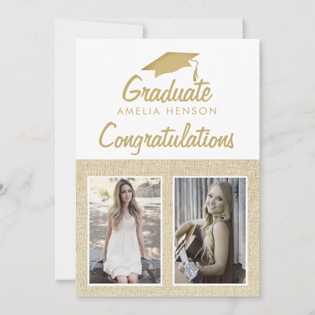 Rustic Congratulations Graduate 2 Photo Collage Card (Front)