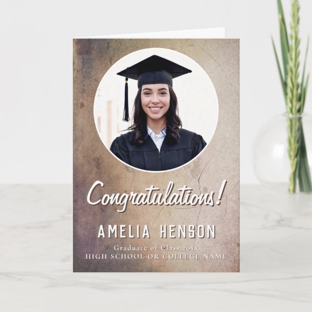 Rustic Congratulations Graduate 2 Photo Graduation Card (Front)