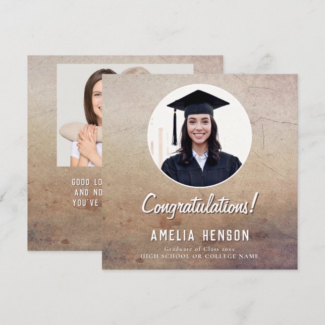 Rustic Congratulations Graduate 2 Photo Graduation Card (Front/Back)