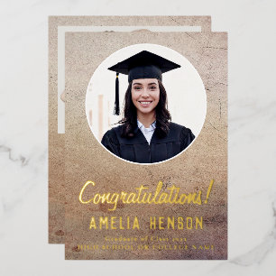 Rustic Congratulations Graduate 2 Photo Graduation Foil Holiday Card