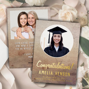 Rustic Congratulations Graduate 2 Photo Graduation Foil Holiday Card