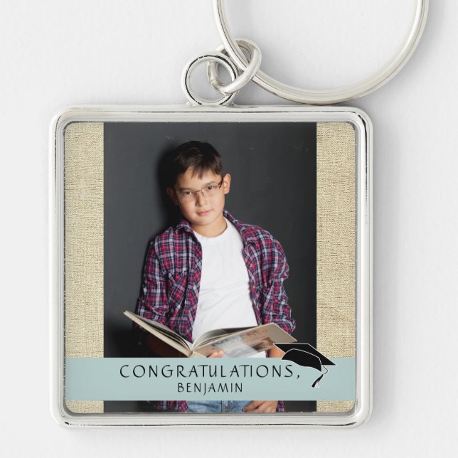 Rustic Congratulations Graduation Graduate Photo Keychain (Front)