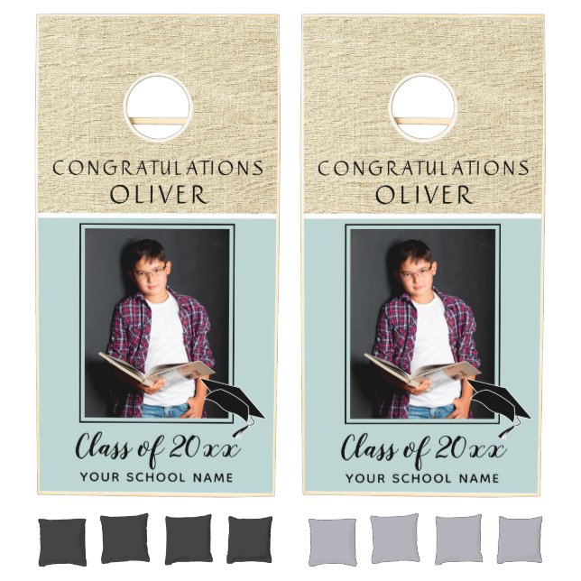 Rustic Congratulations Graduation Party Photo Cornhole Set (Set)