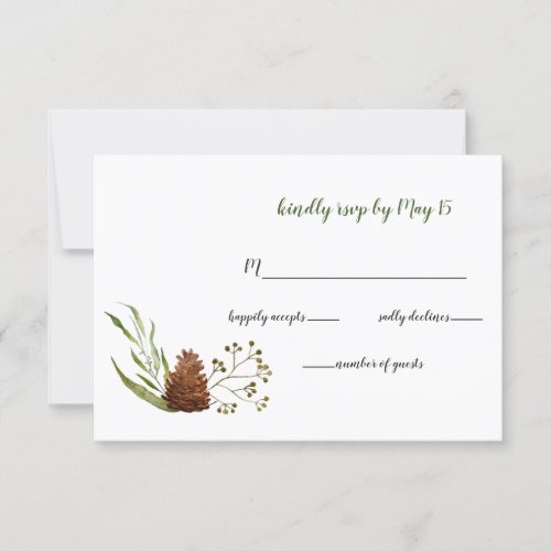 Rustic Conifer Leaves Pine cone Wedding RSVP Card
