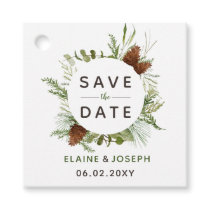 Rustic Conifer Pine Cone Save The Date Photo Favor Tags