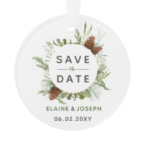 Rustic Conifer Pine Cone Save The Date Photo Ornament