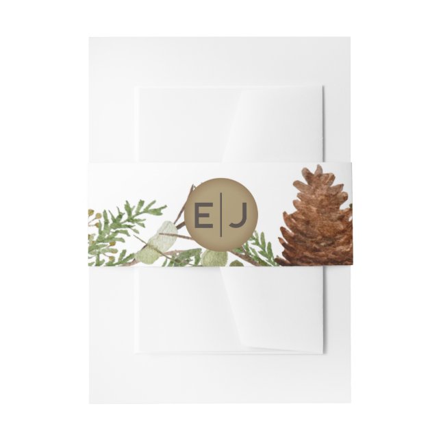 Rustic Conifer Pine cone Wedding Invitation Belly Band (Front Example)