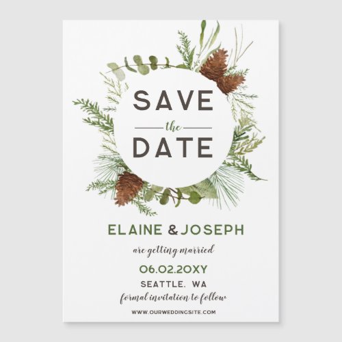 Rustic Conifer Pine cone wedding Save the Date