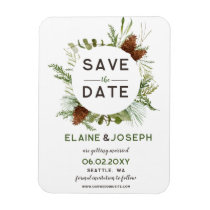 Rustic Conifer Pine cone wedding Save the Date Magnet