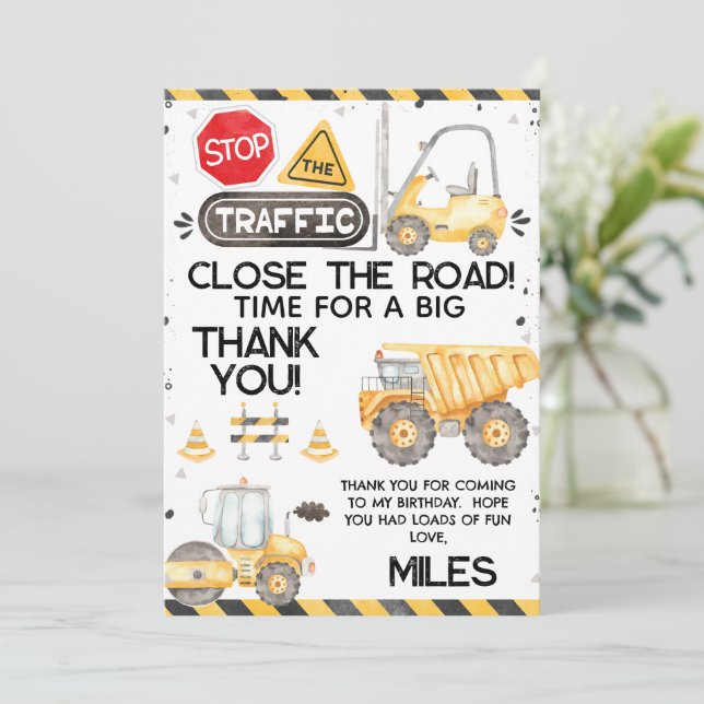 Rustic Construction Birthday Thank You Card (Standing Front)