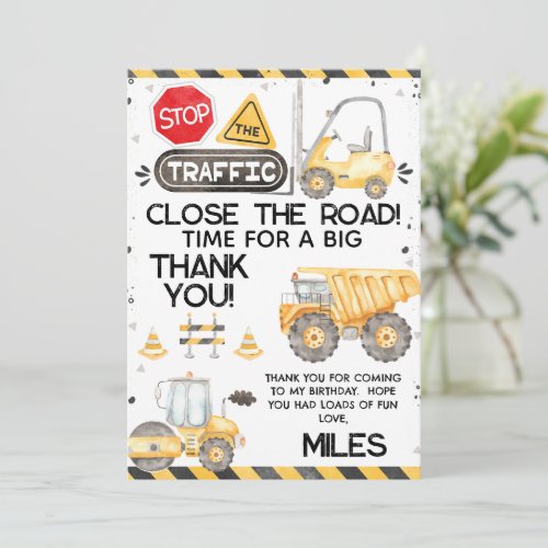 Rustic Construction Birthday Thank You Card