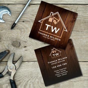 Rustic Construction Handyman Carpenter Tools  Square Business Card by smmdsgn at Zazzle