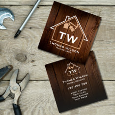 Rustic Construction Handyman Carpenter Tools  Square Business Card at Zazzle