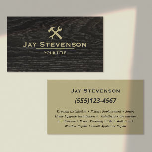 Rustic Construction Handyman Carpentry Dark Wood Business Card