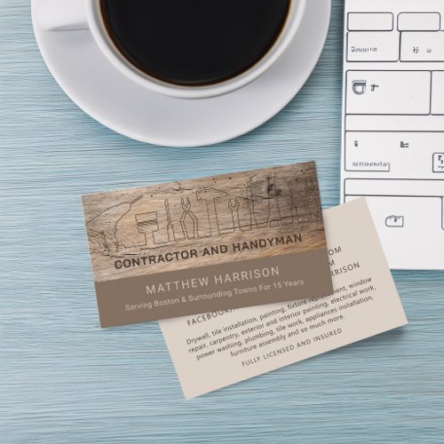 Rustic Construction Handyman Tools Wood Business Card