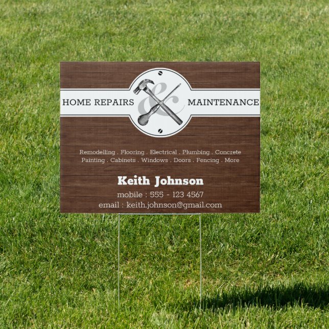 Rustic Construction Wood Grain Vintage Handyman  Sign (Insitu)