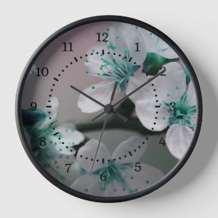 Rustic Contemporary Teal Flower Clock