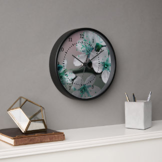 Rustic Contemporary Teal Flower Clock