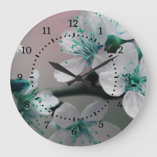 Rustic Contemporary Teal Flower Large Clock