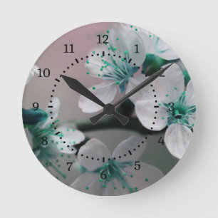 Rustic Contemporary Teal Flower Round Clock