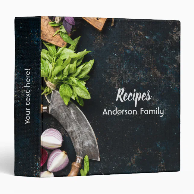 Rustic cookbook binder dark canvas herbs food | Zazzle