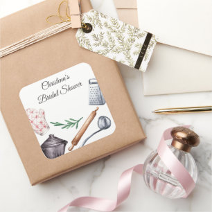 Rustic Cooking Theme Shower Favor Square Sticker