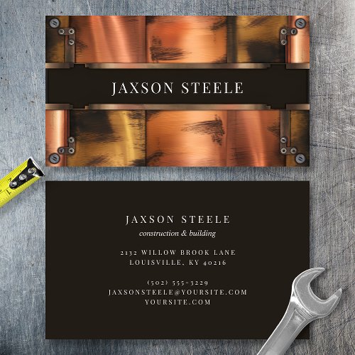 Rustic Copper And Steel Riveted Business Card