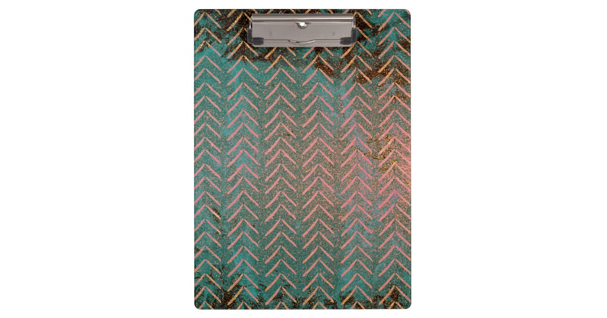 Rustic Copper And Teal Marble Chevron Clipboard Zazzle Com