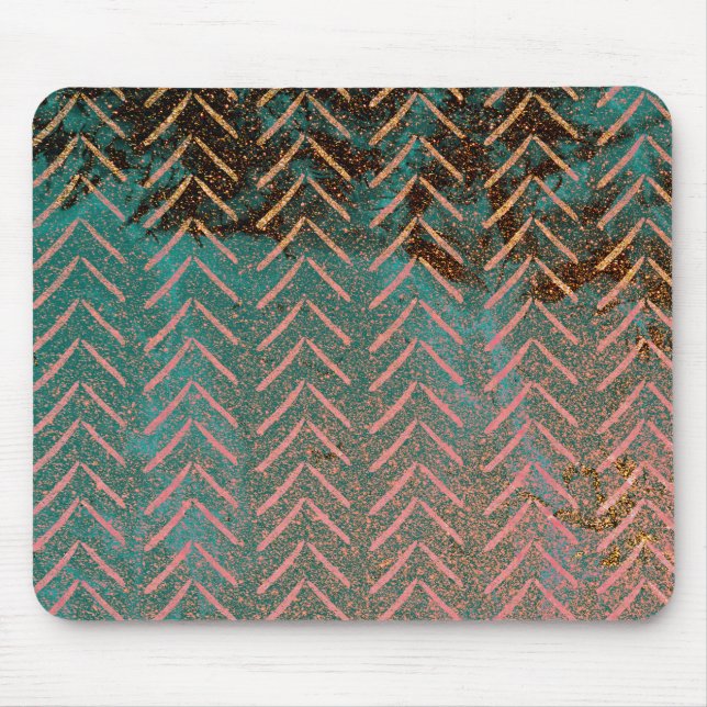 Rustic Copper and Teal Marble Chevron Mouse Pad (Front)