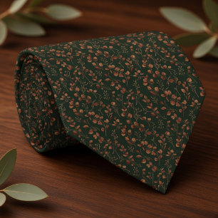 Rustic Copper and Terracotta Eucalyptus Botanical Neck Tie