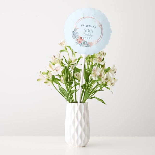 Rustic Copper Blue Floral 50th Birthday Party   Balloon (Vase)