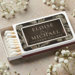 Rustic Copper Brown Floral Wedding Matchboxes