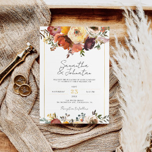 Rustic Copper Brown Foliage Bohemian Fall Wedding Invitation