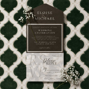 Rustic Copper Brown Wedding All In One Invitation