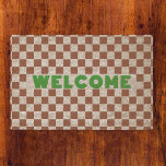 Rustic Copper Checkered Welcome All Weather Coir Fiber Doormat<br><div class="desc">Stylish, trendy, cool, rustic vintage retro style copper rust brown checkered check checker design pattern, modern green typography font welcome, sleek, low-profile vibe, tough, rugged, durable, naturally weather-resistant, all weather, summer rain spring winter christmas holiday, stain-resistant, with non-slip PVC backing, 100% natural coconut coir fiber mat. Makes a great custom...</div>