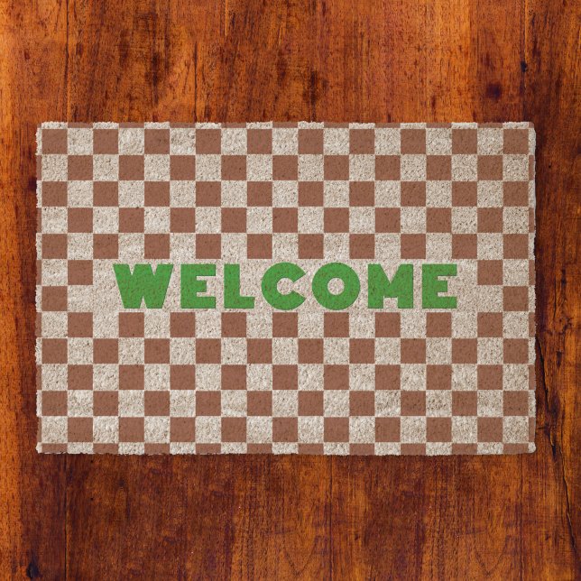 Rustic Copper Checkered Welcome All Weather Coir Fiber Doormat (Rustic Copper Checkered Welcome All Weather Coir Fiber Doormat)